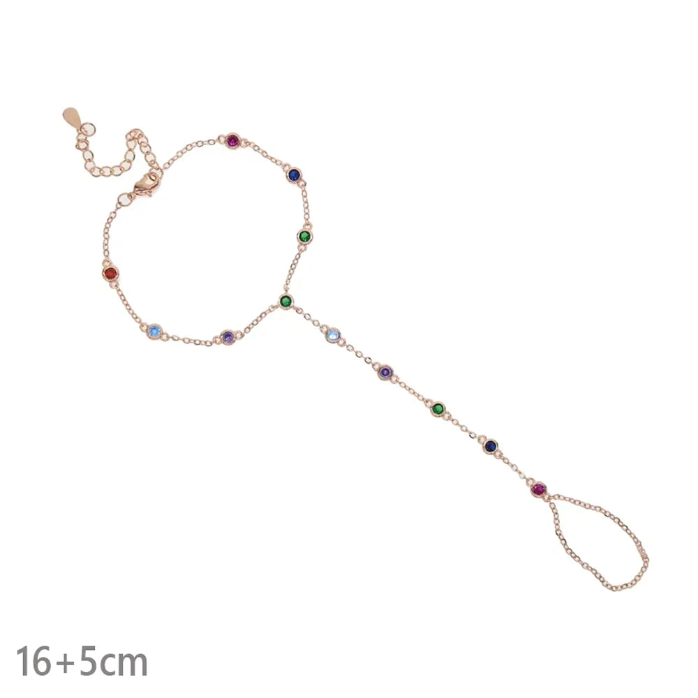2025 New Micro Pave Clear CZ Tassel Hand Chain Bracelet Gold Color With Round CZ Station Double Chain Fashion Women Jewelry
