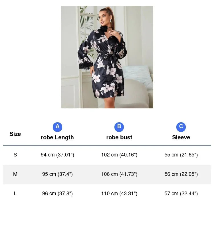 Women's Satin Floral Sleepwear Kimono Robe