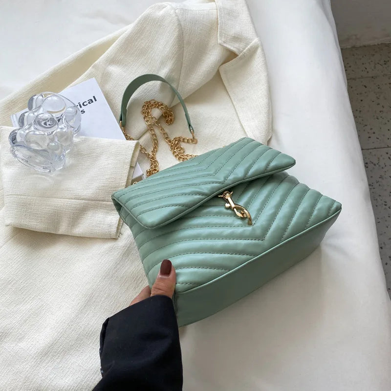 2024 Casual Chain Crossbody Bags For Women Fashion Striped Shoulder Bag Large Capacity Flap Ladies Handbags