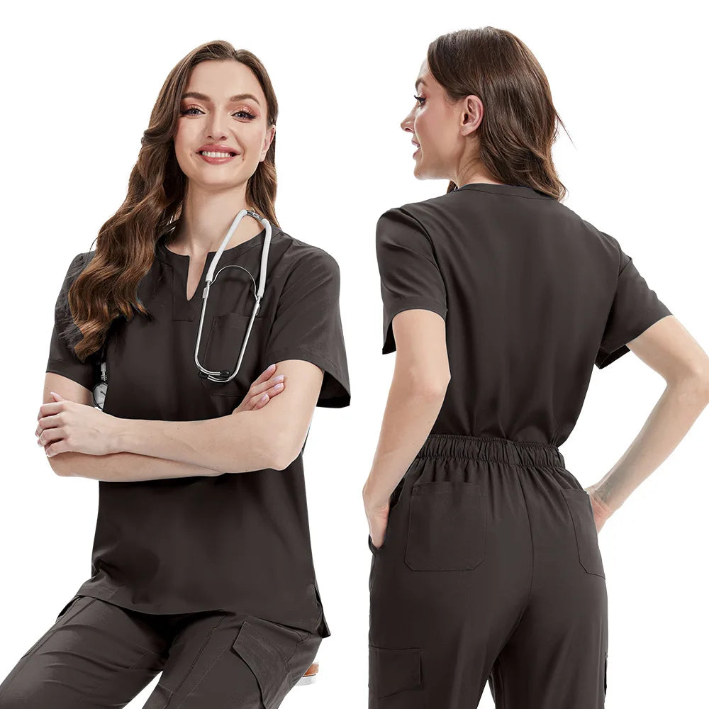 Women’s Nursing Scrubs Set – Breathable Stretch Top & Elastic Waist Pants