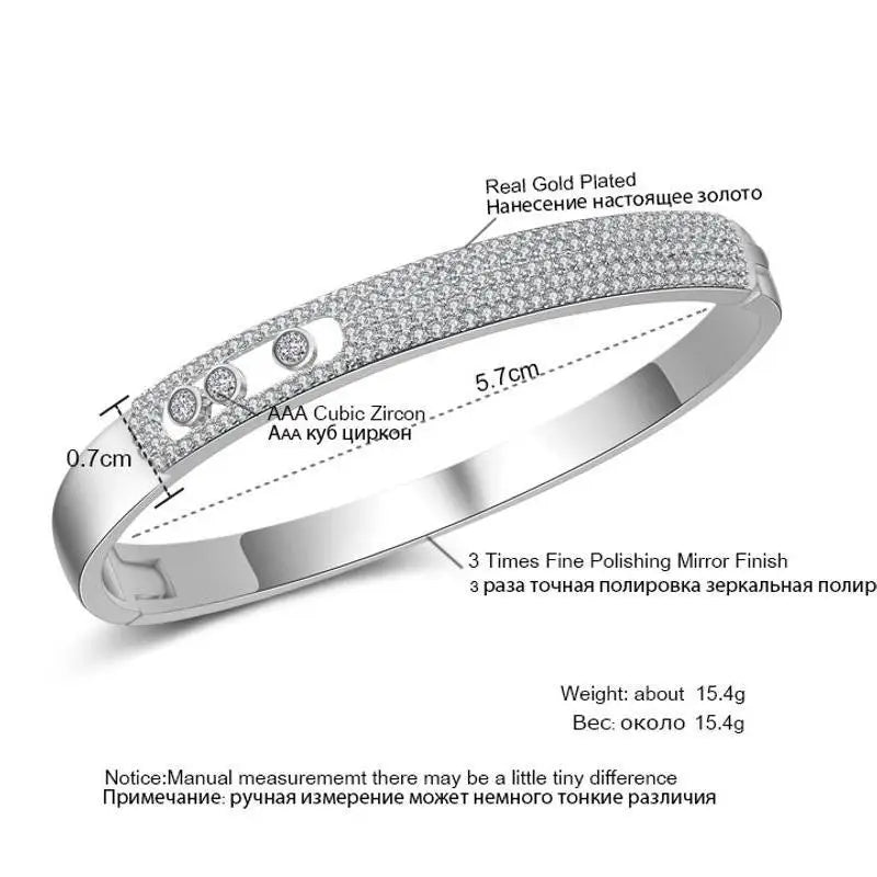Gold Color Stainless Steel Wide Bangle Double Row Crystal Zircon Bracelet For Women High Quality Fashion Jewelry Gift
