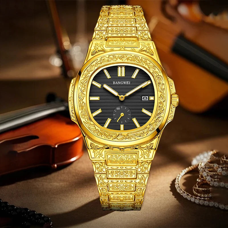 BANGWEI Men's Watch Classic Business Men Wristwatch Square Dial Date Waterproof Male's Quartz Watch Luminous Clock Reloj Hombre