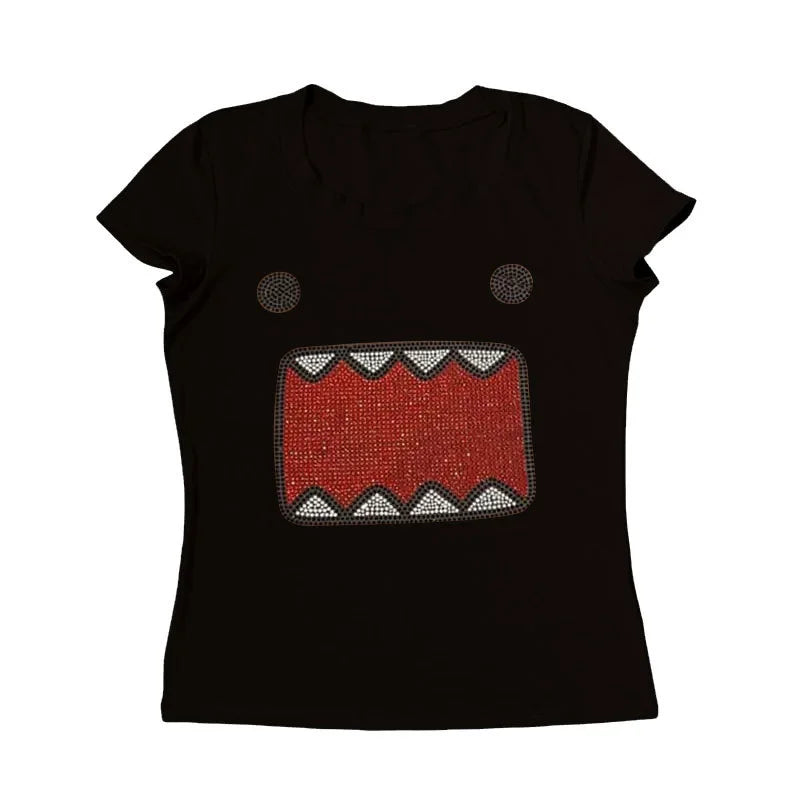Y2K Rhinestone Round Neck Top
