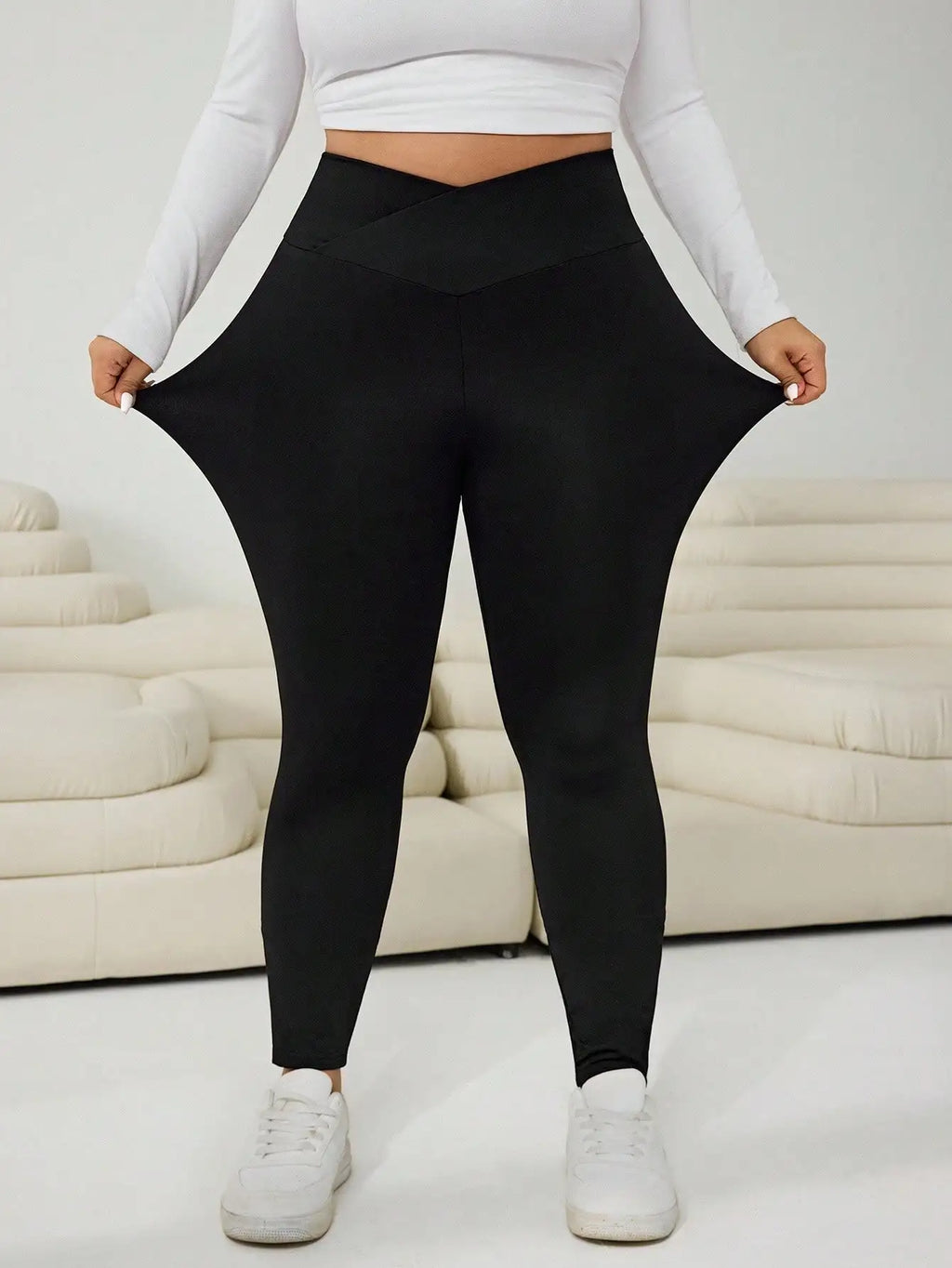 2-Pack Black High-Waisted Asymmetric Leggings for Plus Size Women