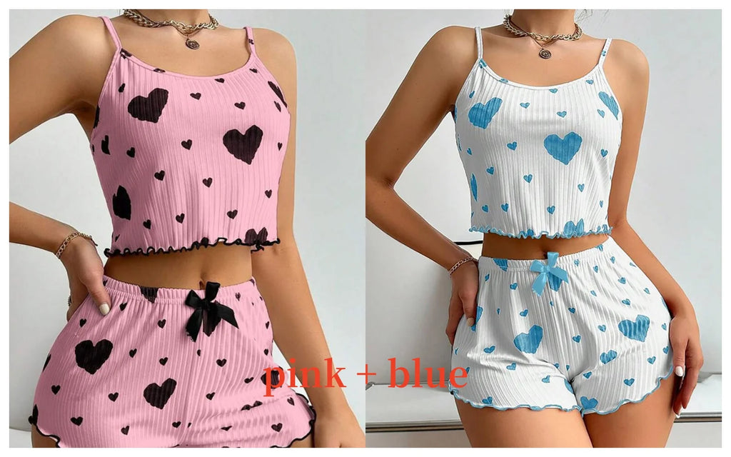 Women's Heart Print Pajama Shorts Set