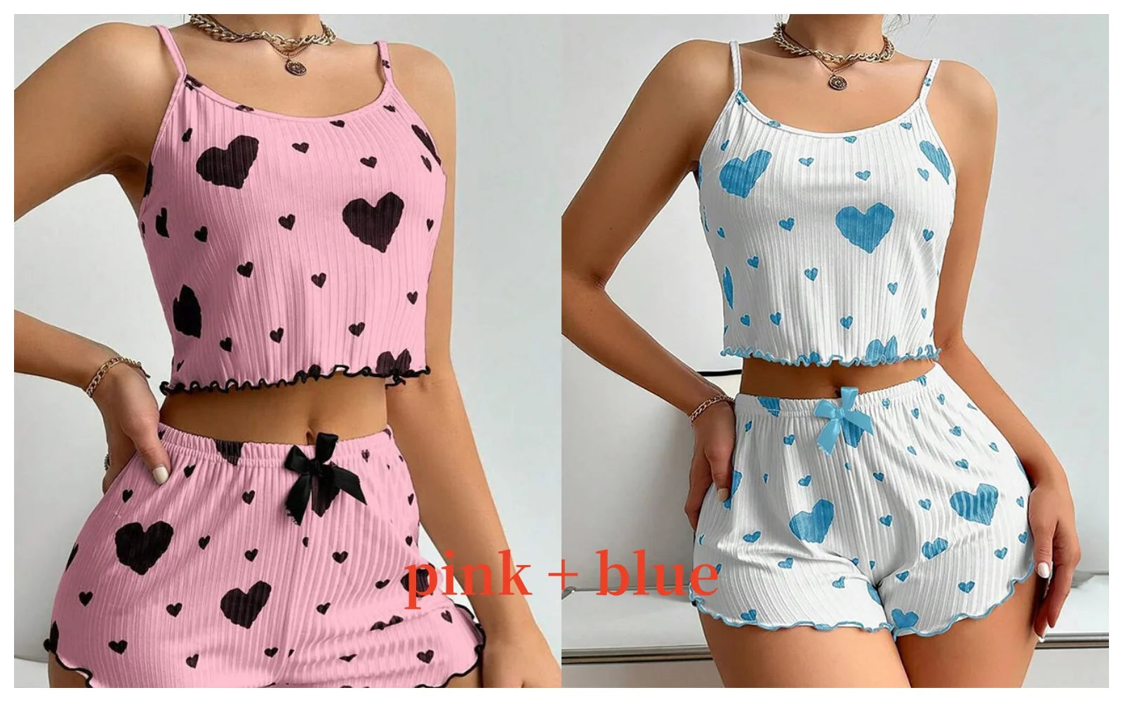 Women's Heart Print Pajama Shorts Set