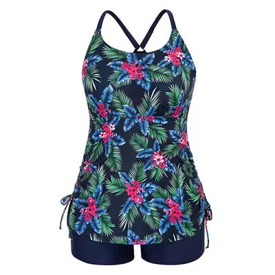 Plus Size Women’s High Waist Tankini Swimwear Set With Padded Top