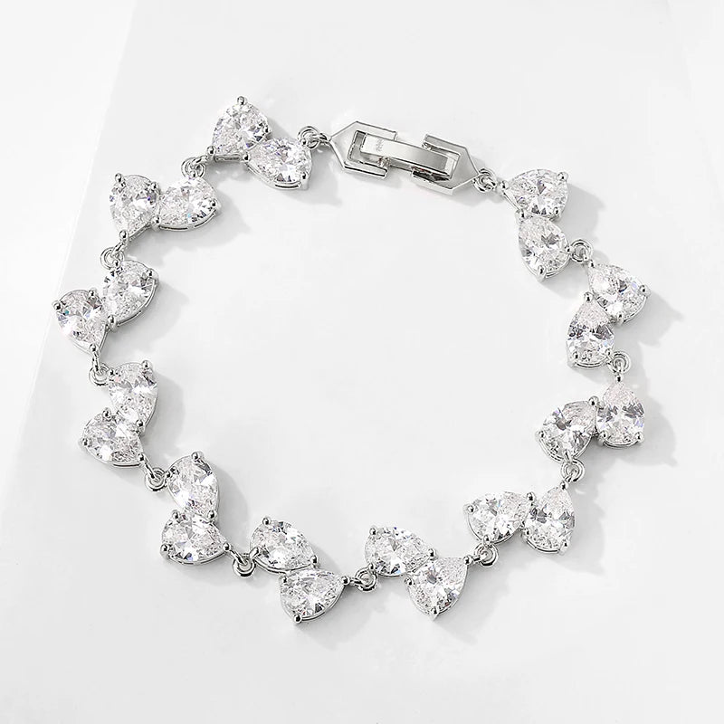 ZAKOL Luxury AAA Cubic Zirconia Wedding Bracelets for Women High Quality White Gold Color Leaf Charm Bracelet Bangles