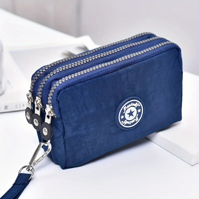 Three-layer Zipper Short Mobile Phone Bag Fashion Hand Makeup WOMEN'S Bag Portable Change Waterproof Multi-layer Pocket Bag