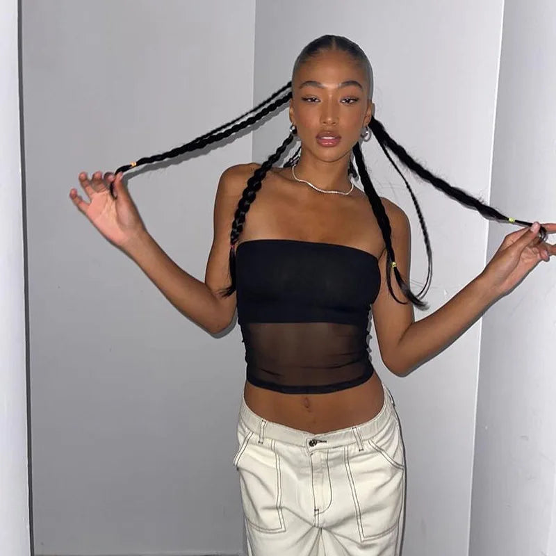 Y2K Strapless Sheer Tank Top