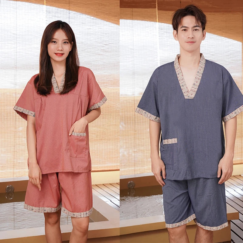 Cotton Sweat Steaming Clothing Women's Moxibustion Sauna Clothing Men's Massage Foot Bath Hotel Yukata Therapy Clothing Pajamas