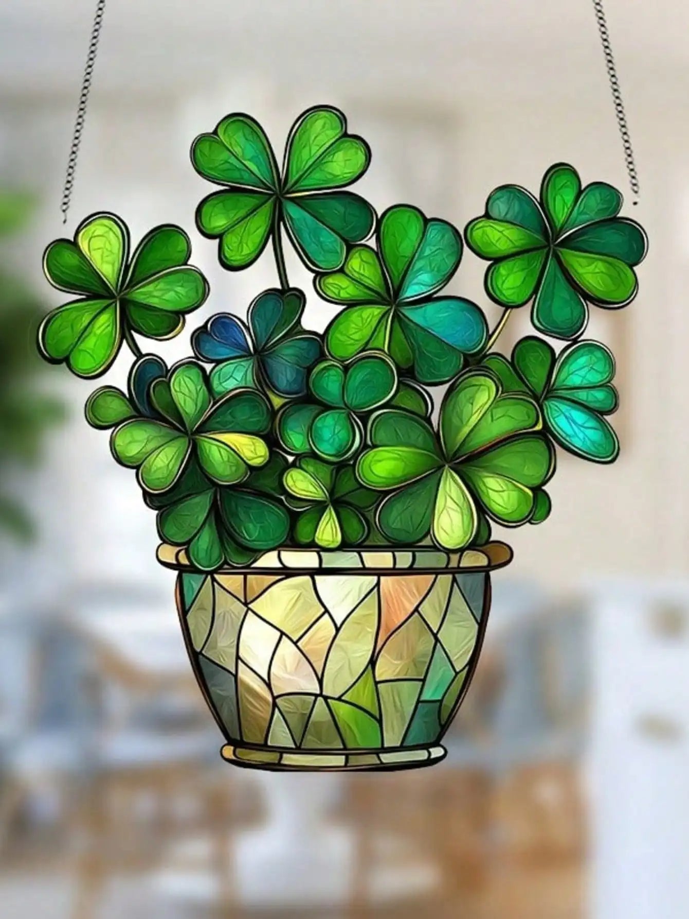 1PCS St. Patrick's Day Lucky Clover Sun Catcher - Window Hanging Decoration, Colorful Glass Style Home Office Light Catcher,