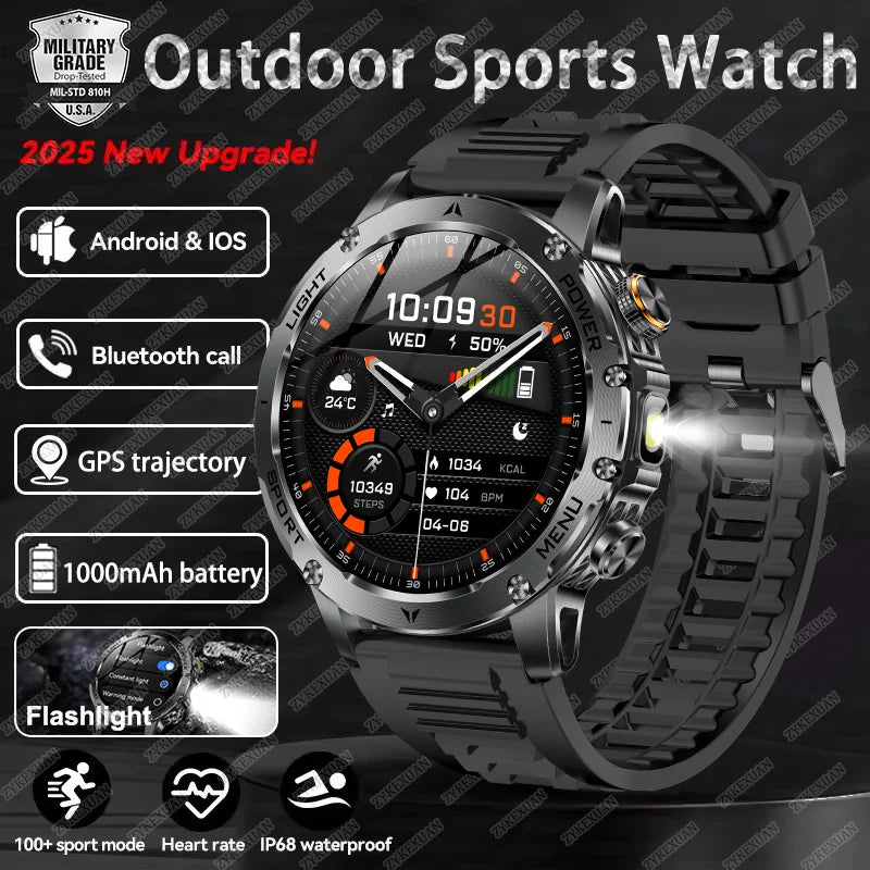 2025 New Military T-Rex 3 Ultra 1000mAh Battery Smart Watch IP68 Waterproof Flashlight Heart Rate Sports tracker Smartwatch Men