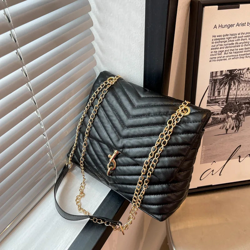 2024 Casual Chain Crossbody Bags For Women Fashion Striped Shoulder Bag Large Capacity Flap Ladies Handbags