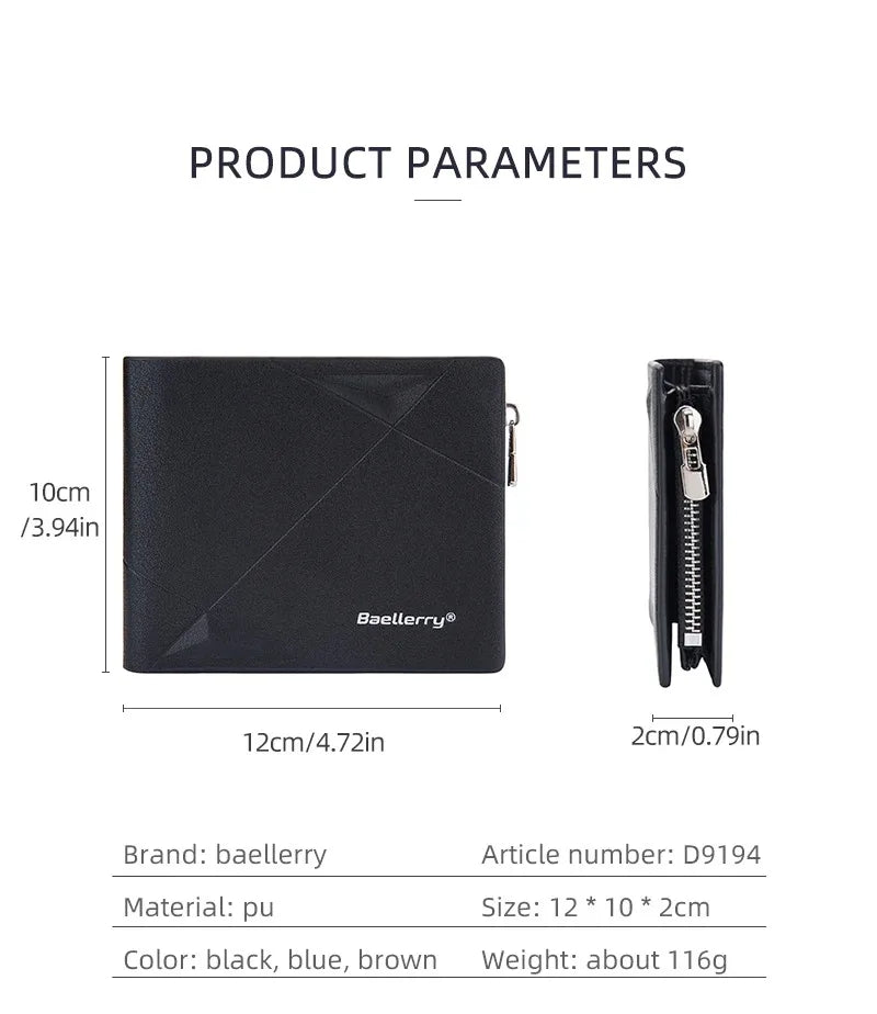 Customized Name Men Short Wallet Personalized Text Luxury Brand Card Holder Zipper Male Purse Fashion High Quality Coin Pockets