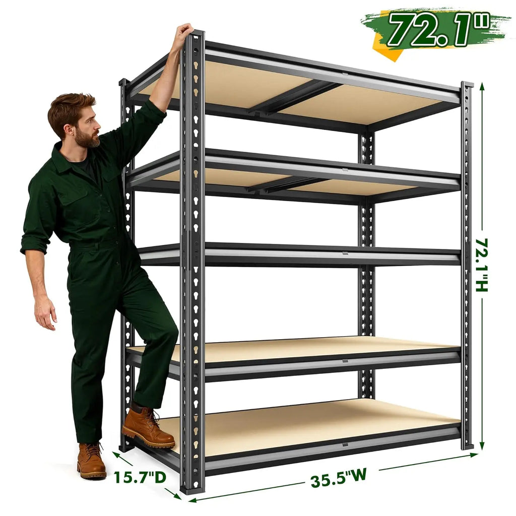 5-Tier Adjustable Metal Shelving 72.1" H 2030LBS Capacity Garage Storage Shelves Customized Organization for Tools And Supplies