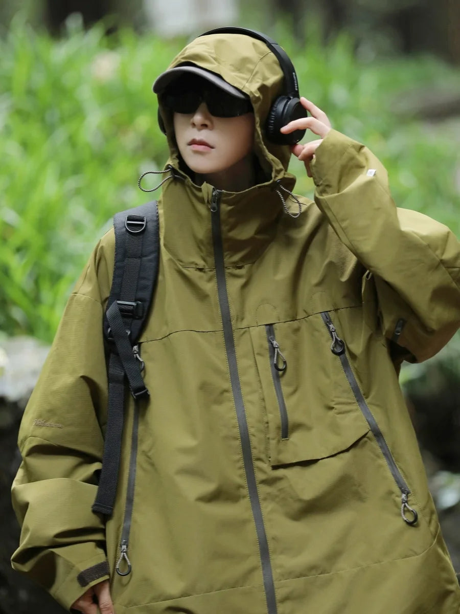 Outdoor Men's Jaet Hooded Workwear Coat Spring Autumn Loose Fit Zipper Decorated Mountain Series Anti-Wrinkle Regular Sve