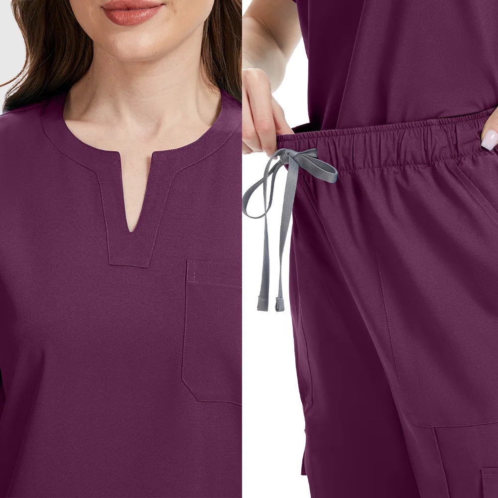 Women’s Nursing Scrubs Set – Breathable Stretch Top & Elastic Waist Pants