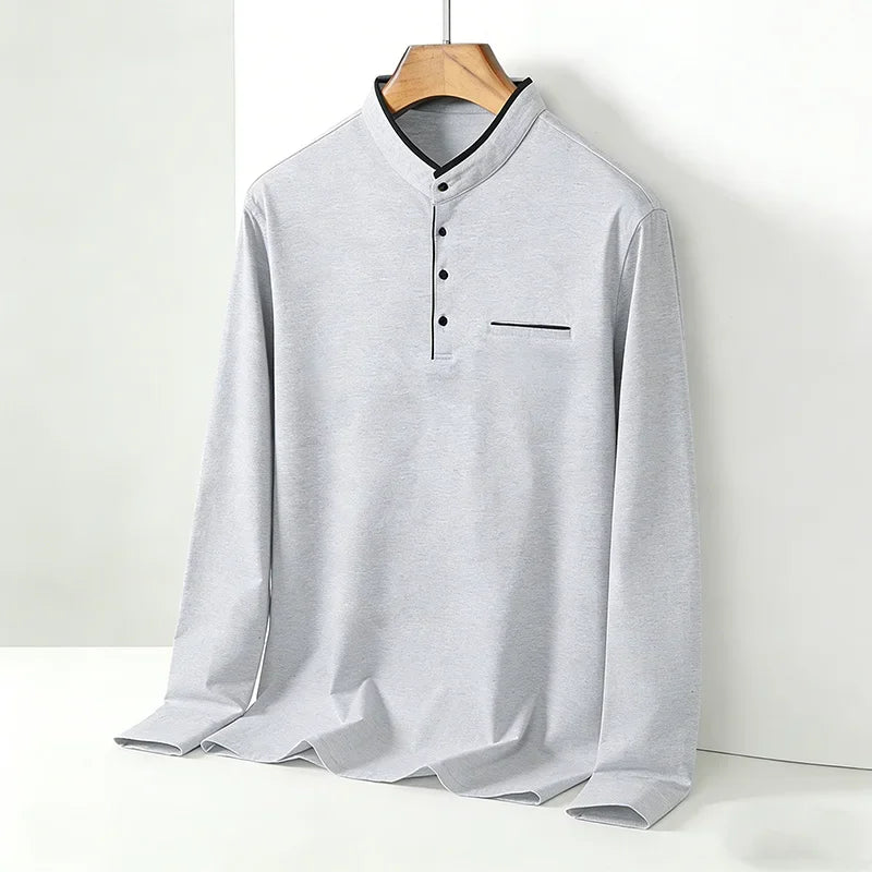 Men's Mandarin Collar Long Sleeve Shirt Regular Fit Casual Soft Breathable Fashion Trendy Daily Business Casual Top for Men