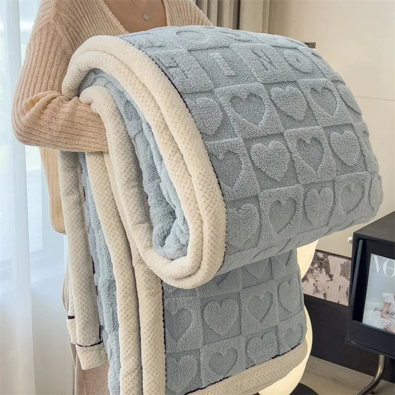 Solid Color Taffeta Velvet Carved Blanket Thick Double-Sided Plush Multifunctional Blanket Office Nap Quilt for All Seasons