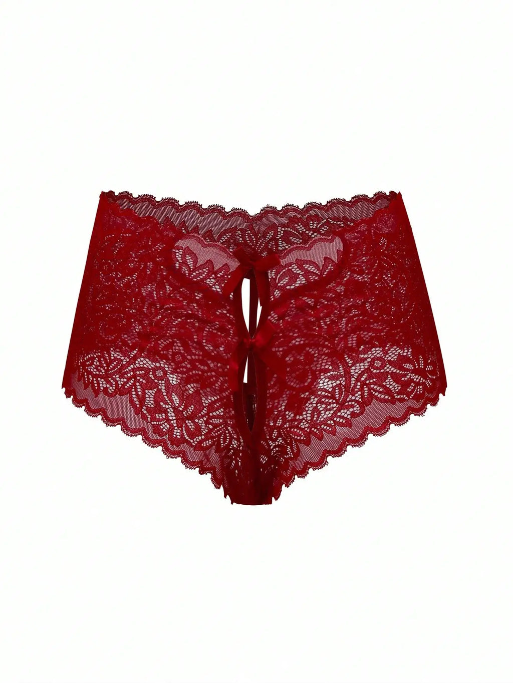 Red Lace Heart Cutout High-Waisted Sexy Panties for Evening Wear