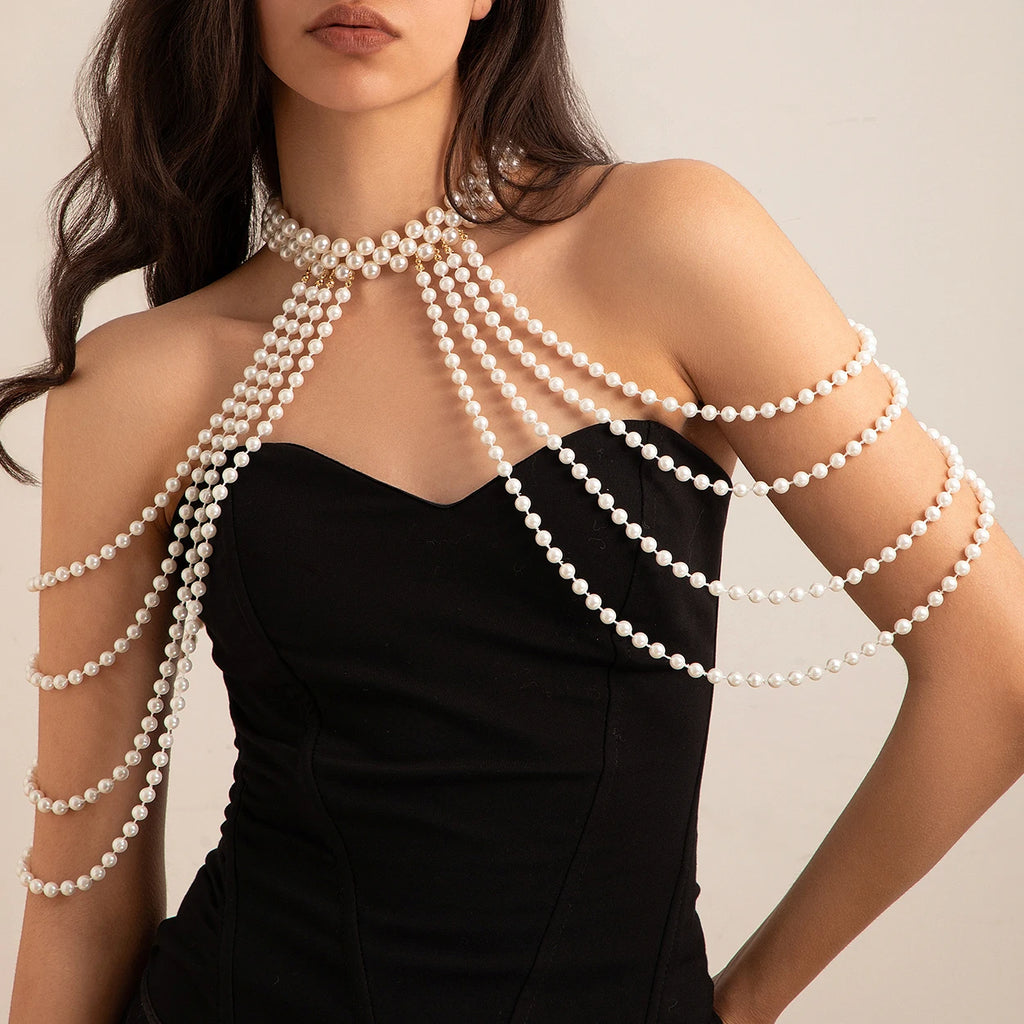 Ingemark New in 2024 Bridal Tassel Imitation Pearl Shoulder Chain Necklace for Women Elegant Shawl Wedding Jewelry Accessories