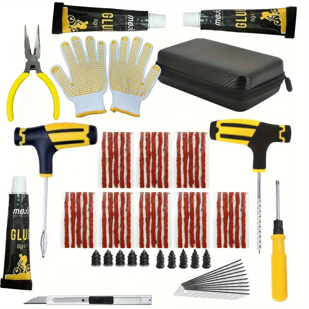 Emergency Tire Repair Kit - Heavy-Duty Glue & Rubber Strips for Flat Puncture Fix on Cars/Trucks/RVs, On-the-Go Safety Solution