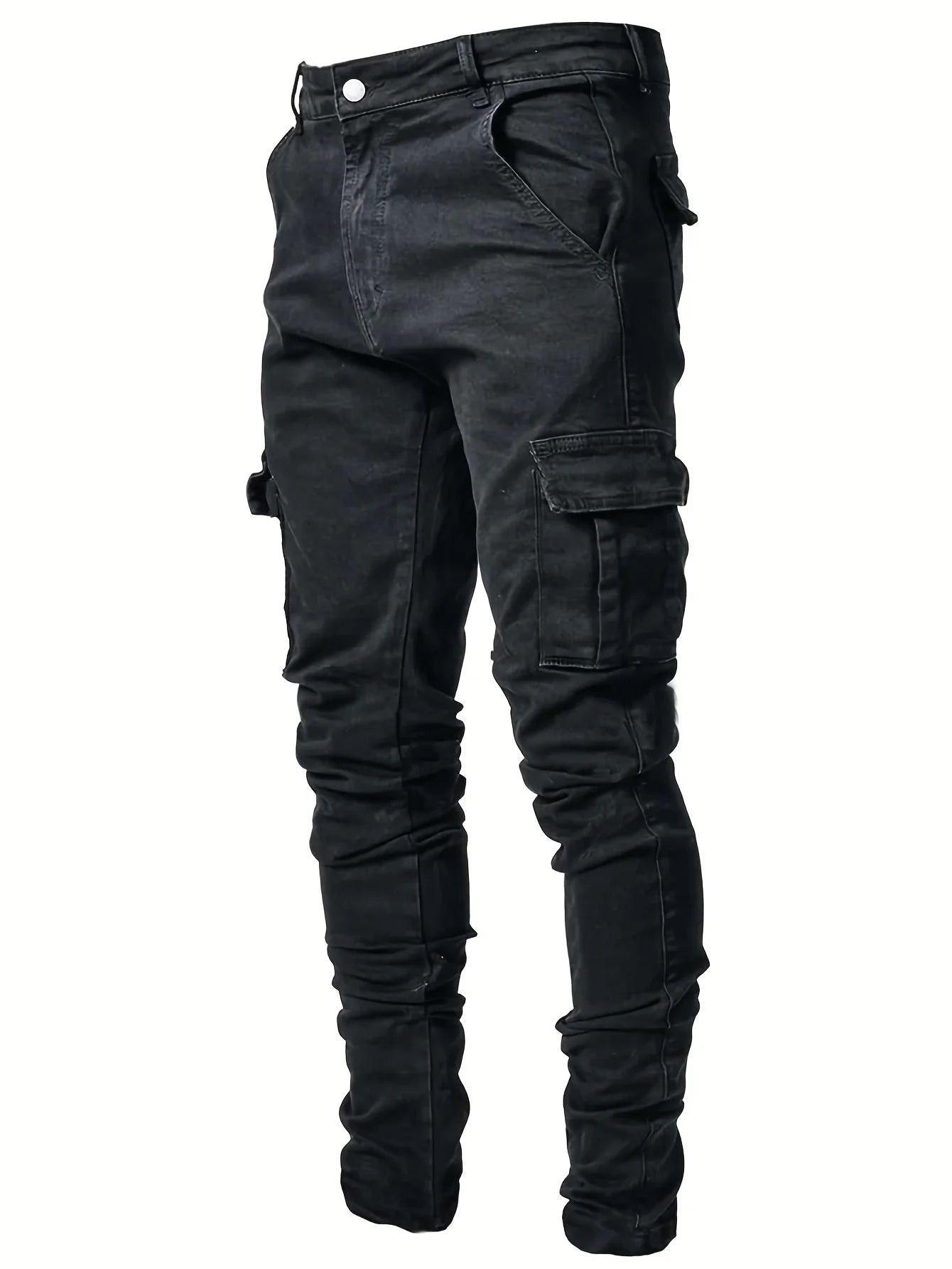 Men's workwear multi pocket jeans, casual street style straight leg denim pants