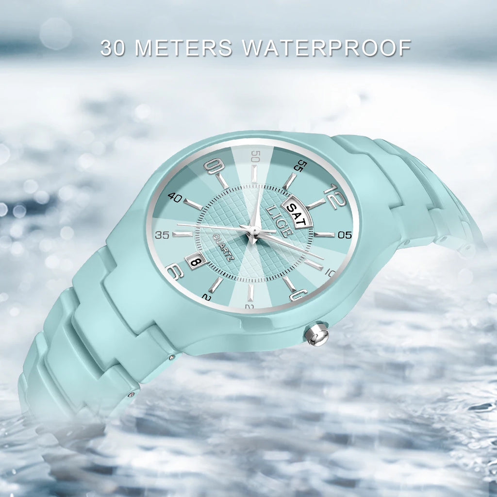 LIGE Luxury Elegant Quartz Women Watches Fashion Ceramics Small Dial Ladies Watch Date Week Display Woman Wristwatch Reloj Mujer