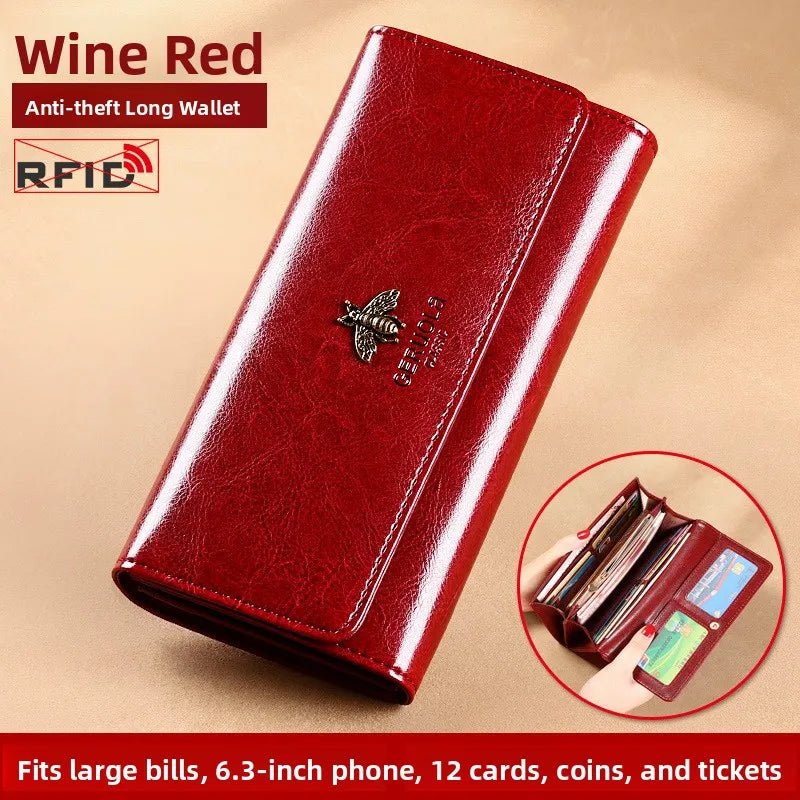 Long Genuine Leather Wallet for Women Multi-Card Holder Handbag Simple Versatile Mobile Phone Bag Inteated Money Clip Handbag