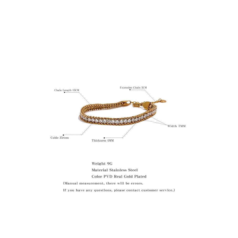 Yhpup Shiny Cubic Zirconia Stainless Steel Chain Gold Color PVD Plated Bracelet Bangle for Women High Quality Jewelry Waterproof