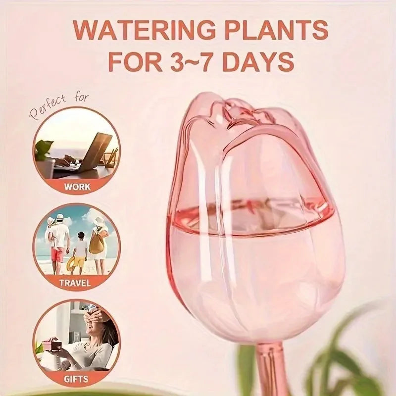 Pink tulip plant watering balls, suitable for indoor and outdoor plants, automatic plant drippers, and automatic watering