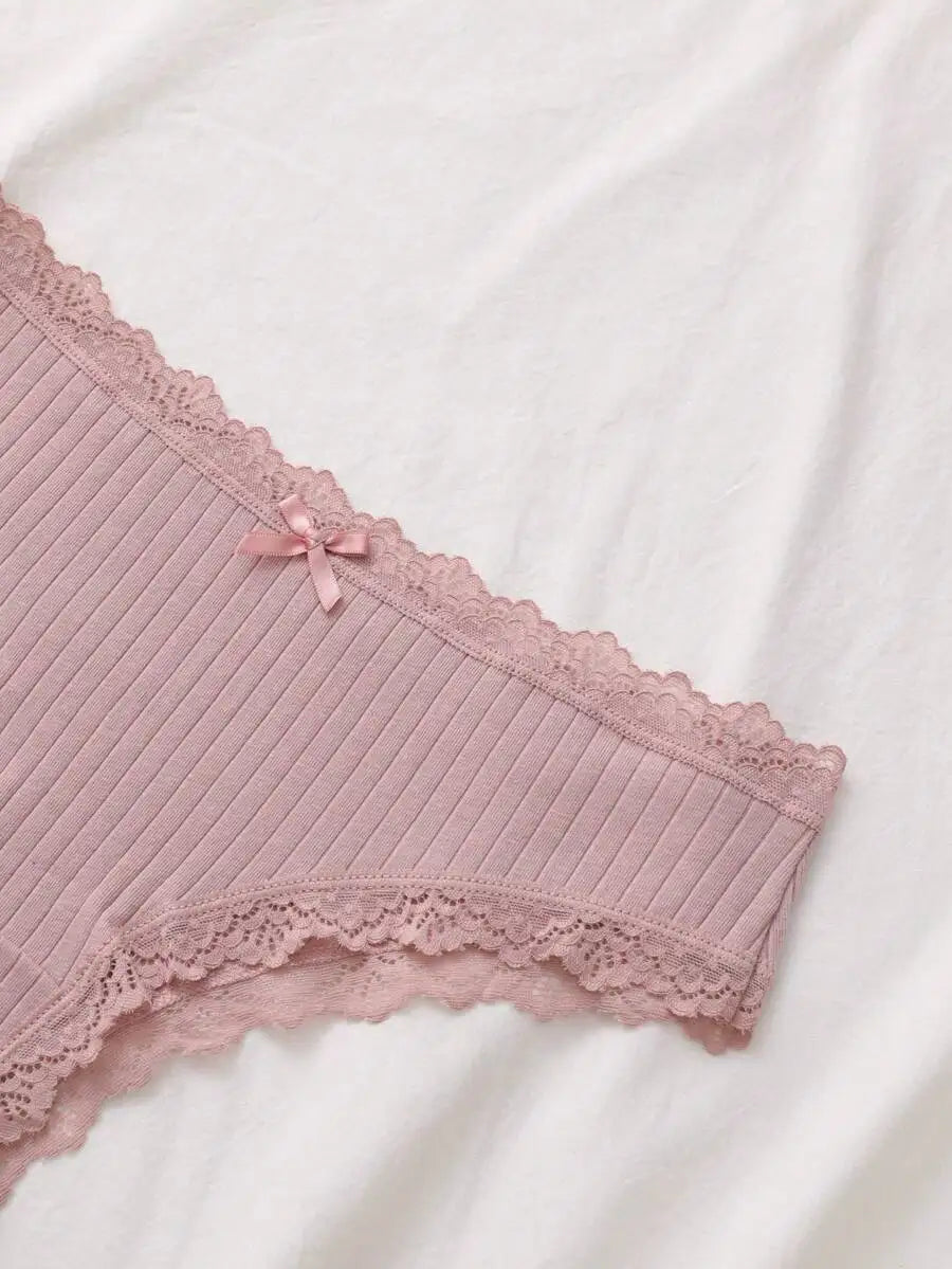 7-Pack Soft Ribbed Cotton Lace Trim Bikini Panties for Women