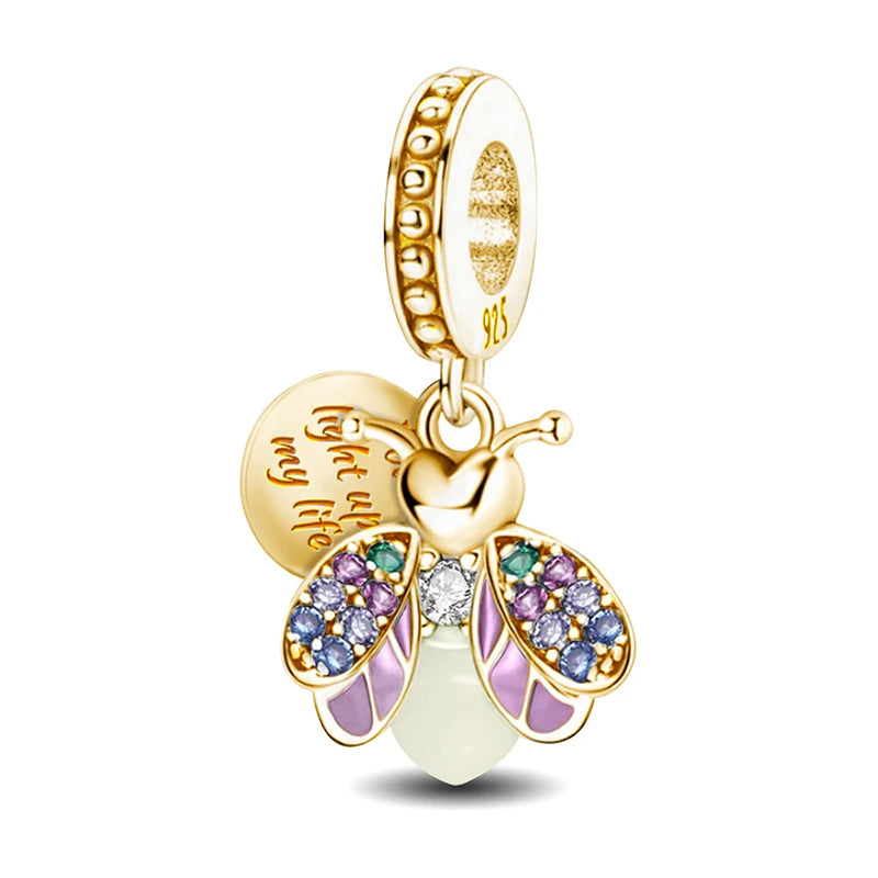 925 Silver Plated Cute Love Heart Firefly Golden Series Charms Bead Diy Bracelet Necklace Making Gift Of High Quality Jewelry