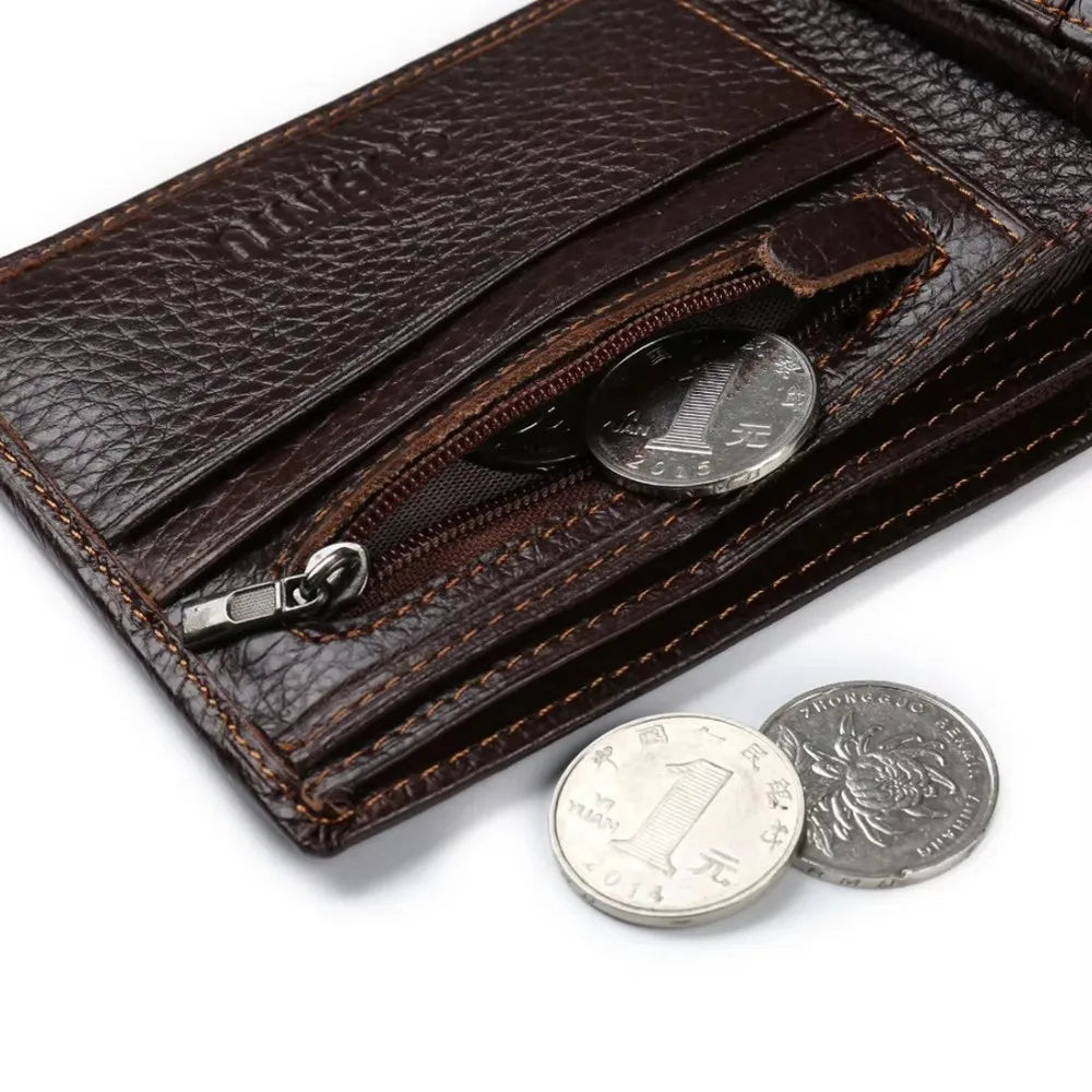 Name Customized Men's Short Wallet Genuine Cow Leather Retro Coin Pocket Card Holder Money Bag High-Quality Male Purse