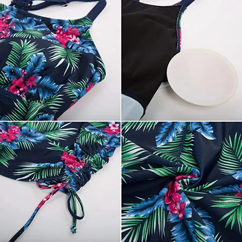Plus Size Women’s High Waist Tankini Swimwear Set With Padded Top