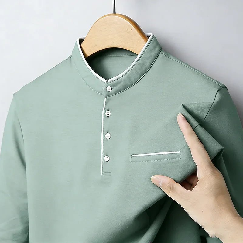 Men's Mandarin Collar Long Sleeve Shirt Regular Fit Casual Soft Breathable Fashion Trendy Daily Business Casual Top for Men
