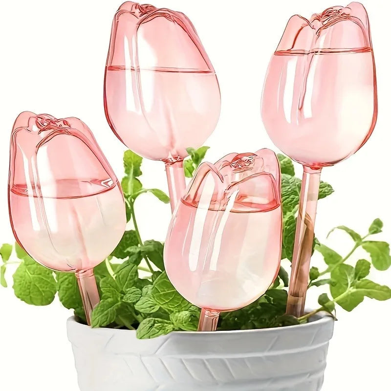 Pink tulip plant watering balls, suitable for indoor and outdoor plants, automatic plant drippers, and automatic watering