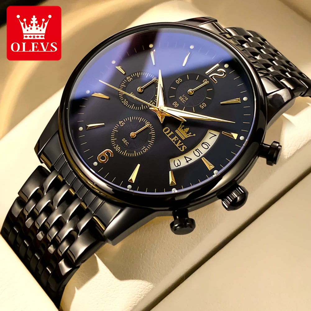 OLEVS luxury brand men's watches Chronograph waterproof date Gold luminous quartz watch for man Original wristwatch with the box