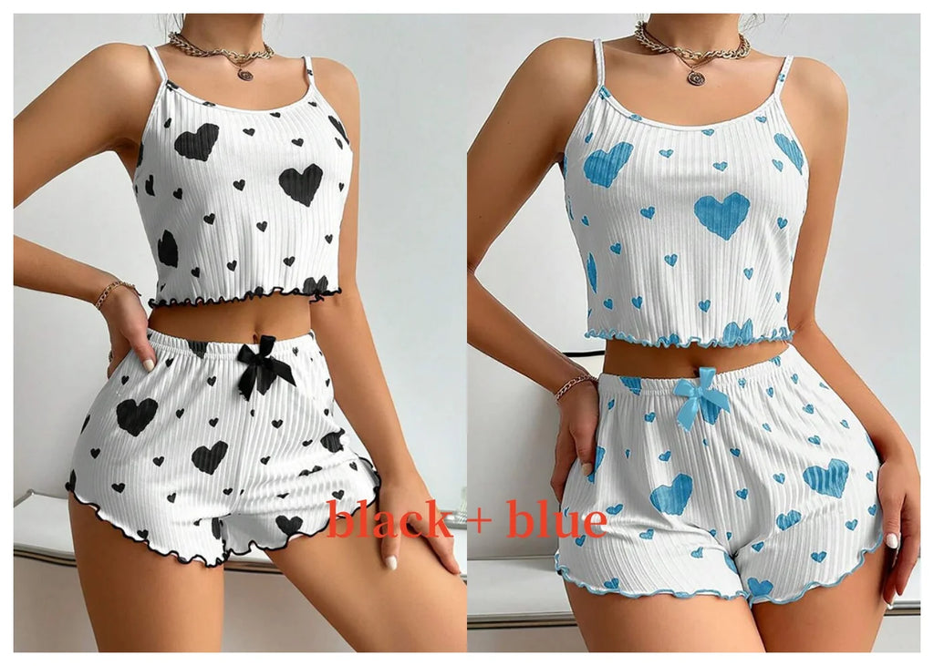 Women's Heart Print Pajama Shorts Set