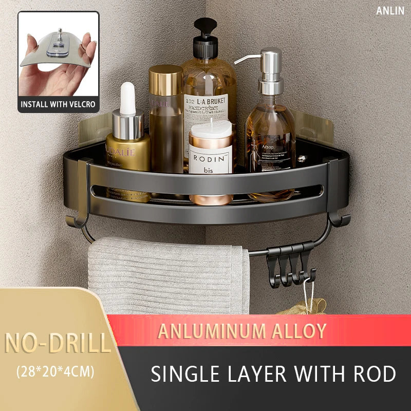 Rust-free Bathroom Corner Shelf Rack – Wall Mounted Non-Drill Shower Storage Organizer