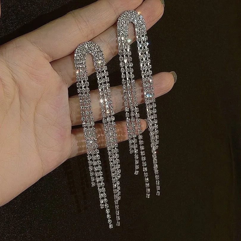 2024 New Simple Stars Tassel Earrings for Women Korean Charm Delicate Shiny Rhinestone Drop Earring Fashion Wedding Gift Jewelry