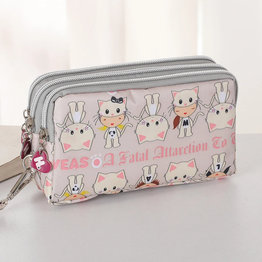 Three-layer Zipper Short Mobile Phone Bag Fashion Hand Makeup WOMEN'S Bag Portable Change Waterproof Multi-layer Pocket Bag