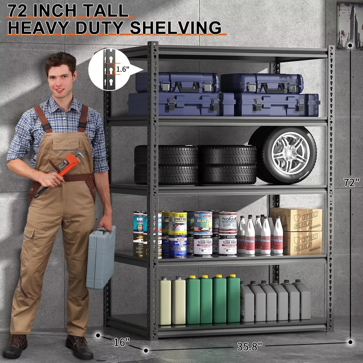 storage holders5 Tier Heavy Duty Storage Shelving Unit Garage Utility Rack 36 Inch Wide 16 Deep 72 High Lightweight MDF