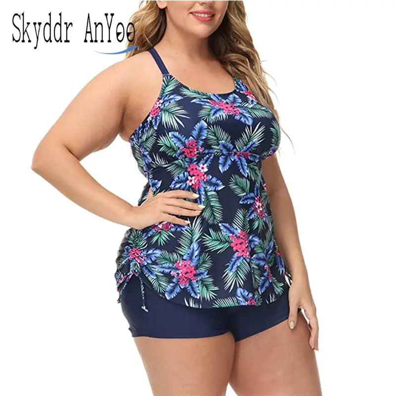 Plus Size Women’s High Waist Tankini Swimwear Set With Padded Top
