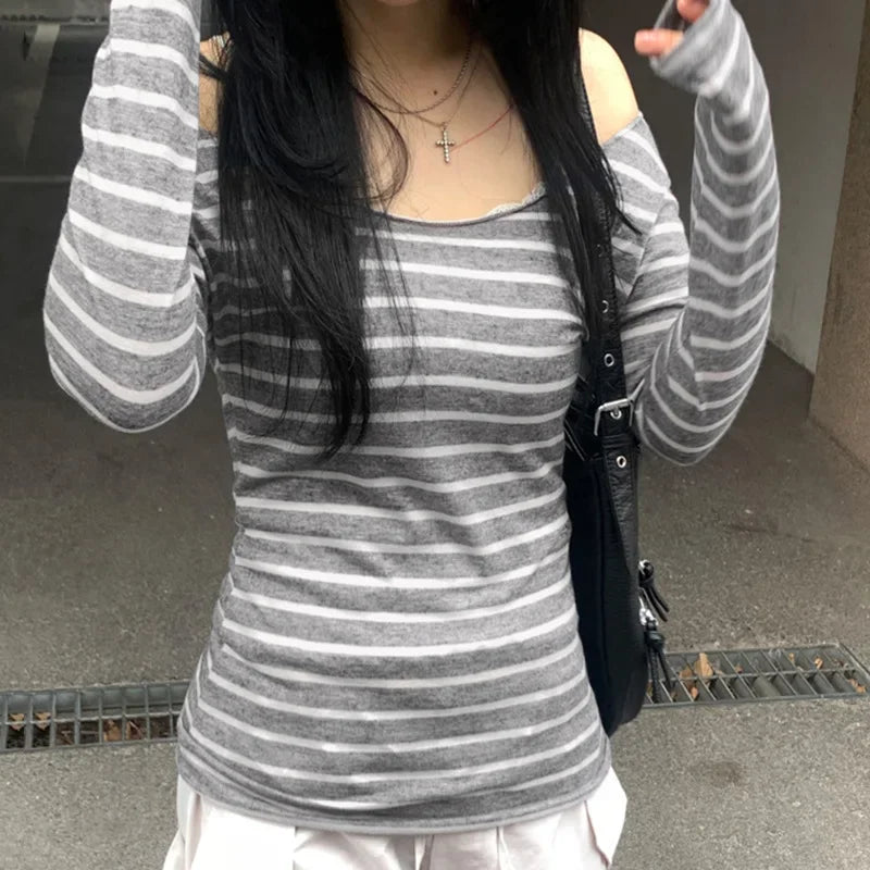 Women's Striped Long Sleeve Y2K Top