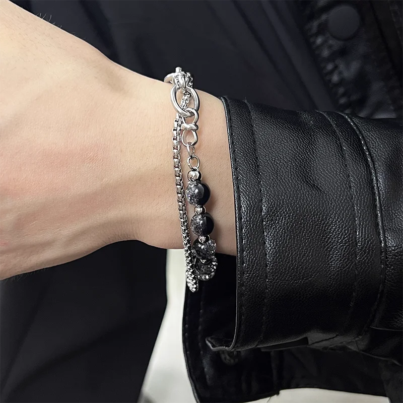 1Pcs High Quality Stainless Steel Lce Cracking Bead Splicing Bracelets For Men Women Link Chain Layered Pulseras Jewelry Gifts