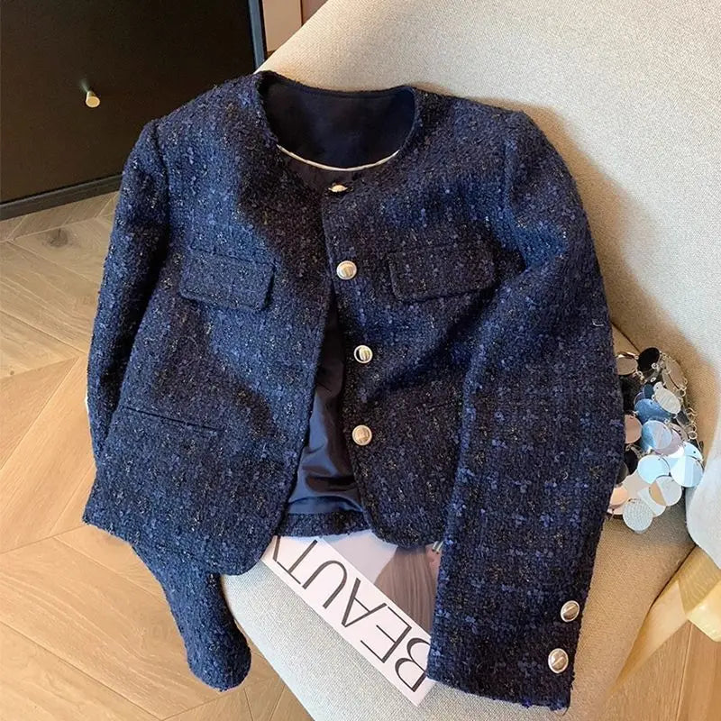 Elegant Long Sleeve Tweed Coat
