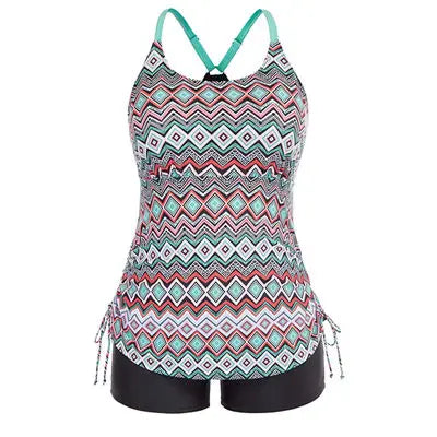 Plus Size Women’s High Waist Tankini Swimwear Set With Padded Top