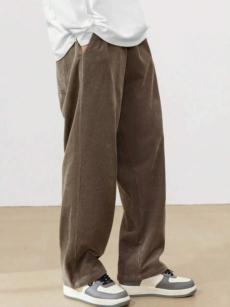 2026 new fashion Men's Corduroy Straight Casual Pants spring autumn Outdoor Streetwear with Drawstring Elastic Waist